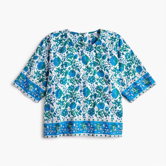 SZ Blockprints For J.Crew Crop Top Blue Green - L - Picture 1 of 2